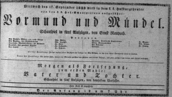 Theaterzettel (Oper und Burgtheater in Wien) 18280917 Seite: 1