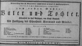 Theaterzettel (Oper und Burgtheater in Wien) 18280918 Seite: 1