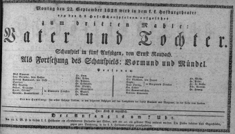 Theaterzettel (Oper und Burgtheater in Wien) 18280922 Seite: 1