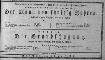 Theaterzettel (Oper und Burgtheater in Wien) 18280924 Seite: 1