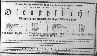 Theaterzettel (Oper und Burgtheater in Wien) 18280929 Seite: 1