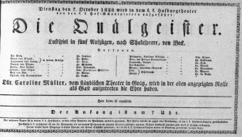 Theaterzettel (Oper und Burgtheater in Wien) 18281007 Seite: 1