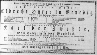 Theaterzettel (Oper und Burgtheater in Wien) 18281009 Seite: 1