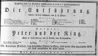 Theaterzettel (Oper und Burgtheater in Wien) 18281011 Seite: 1