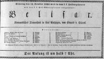 Theaterzettel (Oper und Burgtheater in Wien) 18281012 Seite: 1