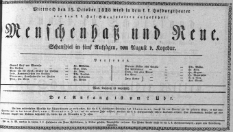 Theaterzettel (Oper und Burgtheater in Wien) 18281015 Seite: 1