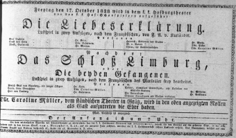 Theaterzettel (Oper und Burgtheater in Wien) 18281017 Seite: 1