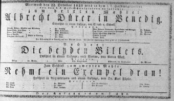 Theaterzettel (Oper und Burgtheater in Wien) 18281022 Seite: 1