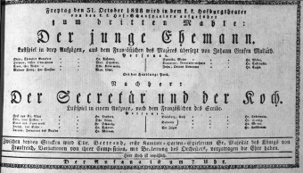 Theaterzettel (Oper und Burgtheater in Wien) 18281031 Seite: 1