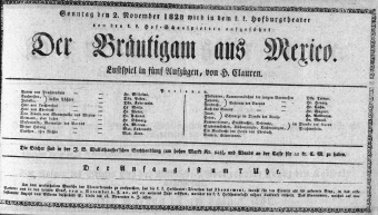 Theaterzettel (Oper und Burgtheater in Wien) 18281102 Seite: 1