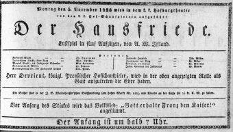Theaterzettel (Oper und Burgtheater in Wien) 18281103 Seite: 1