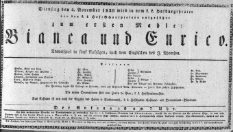 Theaterzettel (Oper und Burgtheater in Wien) 18281104 Seite: 1