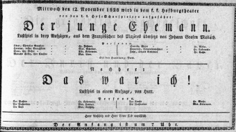 Theaterzettel (Oper und Burgtheater in Wien) 18281112 Seite: 1