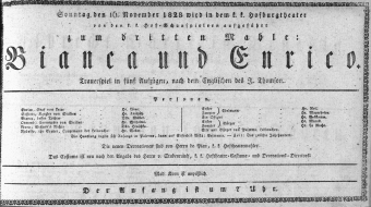 Theaterzettel (Oper und Burgtheater in Wien) 18281116 Seite: 1