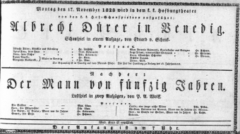 Theaterzettel (Oper und Burgtheater in Wien) 18281117 Seite: 1