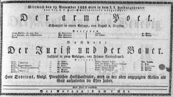 Theaterzettel (Oper und Burgtheater in Wien) 18281119 Seite: 1