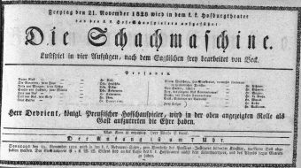 Theaterzettel (Oper und Burgtheater in Wien) 18281121 Seite: 1