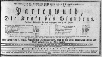 Theaterzettel (Oper und Burgtheater in Wien) 18281123 Seite: 1