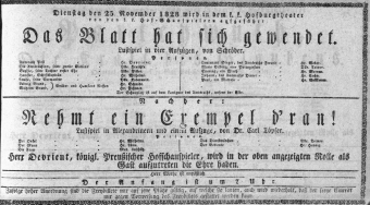 Theaterzettel (Oper und Burgtheater in Wien) 18281125 Seite: 1