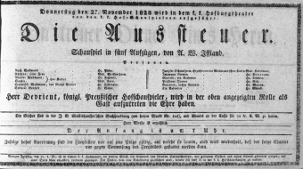 Theaterzettel (Oper und Burgtheater in Wien) 18281127 Seite: 1