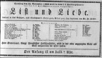 Theaterzettel (Oper und Burgtheater in Wien) 18281129 Seite: 1