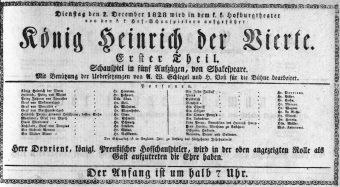 Theaterzettel (Oper und Burgtheater in Wien) 18281202 Seite: 1