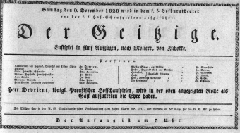 Theaterzettel (Oper und Burgtheater in Wien) 18281206 Seite: 1