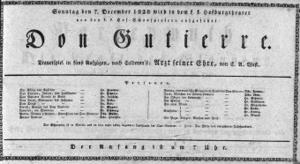 Theaterzettel (Oper und Burgtheater in Wien) 18281207 Seite: 1