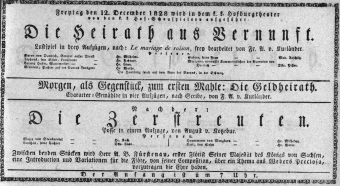 Theaterzettel (Oper und Burgtheater in Wien) 18281212 Seite: 1
