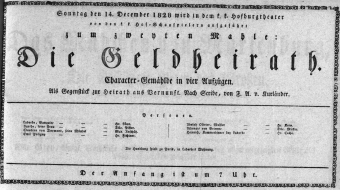 Theaterzettel (Oper und Burgtheater in Wien) 18281214 Seite: 1