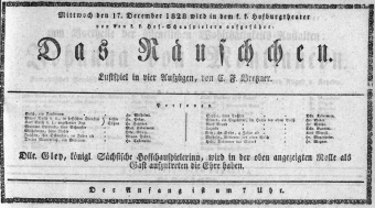 Theaterzettel (Oper und Burgtheater in Wien) 18281217 Seite: 1