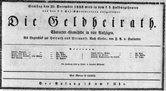 Theaterzettel (Oper und Burgtheater in Wien) 18281220 Seite: 1