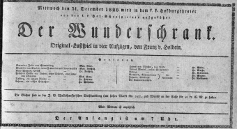 Theaterzettel (Oper und Burgtheater in Wien) 18281231 Seite: 1