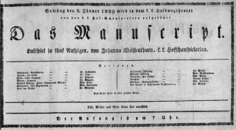 Theaterzettel (Oper und Burgtheater in Wien) 18290103 Seite: 1