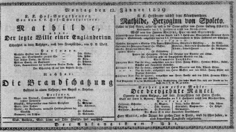 Theaterzettel (Oper und Burgtheater in Wien) 18290112 Seite: 1