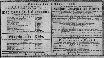 Theaterzettel (Oper und Burgtheater in Wien) 18290113 Seite: 1