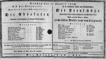 Theaterzettel (Oper und Burgtheater in Wien) 18290117 Seite: 1