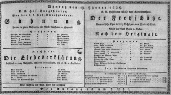 Theaterzettel (Oper und Burgtheater in Wien) 18290119 Seite: 1