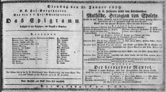Theaterzettel (Oper und Burgtheater in Wien) 18290120 Seite: 1