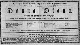 Theaterzettel (Oper und Burgtheater in Wien) 18290122 Seite: 1