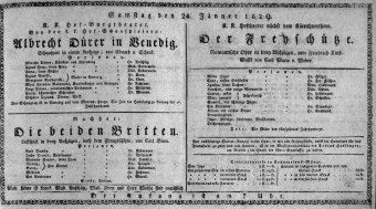 Theaterzettel (Oper und Burgtheater in Wien) 18290124 Seite: 1