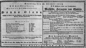 Theaterzettel (Oper und Burgtheater in Wien) 18290125 Seite: 1