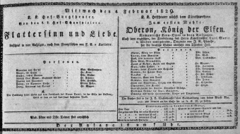 Theaterzettel (Oper und Burgtheater in Wien) 18290204 Seite: 1