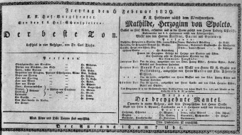 Theaterzettel (Oper und Burgtheater in Wien) 18290206 Seite: 1