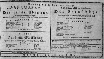 Theaterzettel (Oper und Burgtheater in Wien) 18290209 Seite: 1