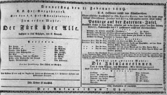 Theaterzettel (Oper und Burgtheater in Wien) 18290212 Seite: 1