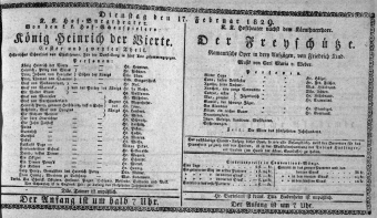 Theaterzettel (Oper und Burgtheater in Wien) 18290217 Seite: 1