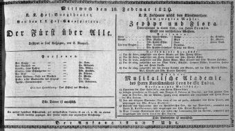 Theaterzettel (Oper und Burgtheater in Wien) 18290218 Seite: 1