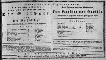 Theaterzettel (Oper und Burgtheater in Wien) 18290226 Seite: 1