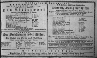 Theaterzettel (Oper und Burgtheater in Wien) 18290228 Seite: 1